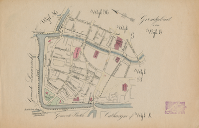 716423 Plattegrond van het grondgebied van Wijk C te Utrecht, deels ingekleurd. Met het noorden links.